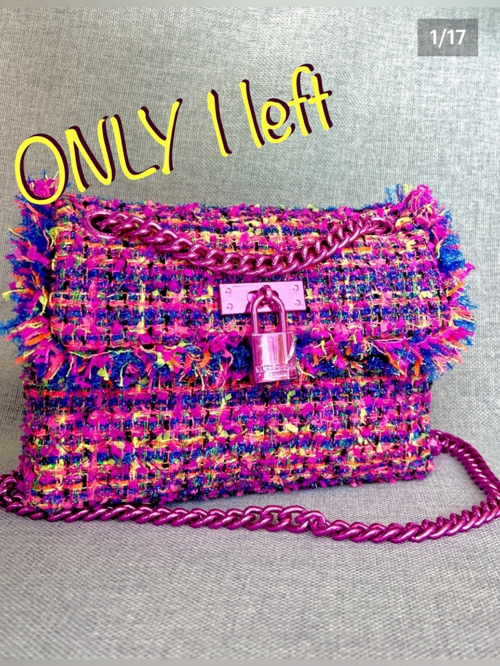 Kurt Geiger London Brixton Pink Tweed Padlock Mini Convertible Crossbody Bag NWT